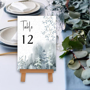 Winter Wedding Watercolor Snö Forest Editable Bordsnummer