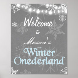Winter Welcome Sign Onederland-födelsepojke snö Poster