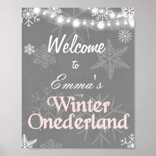 Winter Welcome Sign Onederland-Rosa Girl Poster (Framsidan)