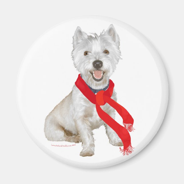 Winter Westie in a Red Scarf Magnet (Framsidan)