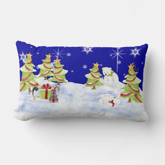 Winter Whimsey Penguin Polar Bear Spädbarn i Snö Lumbarkudde (Framsida)