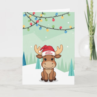 Winter Whimsical Moose Helgkort