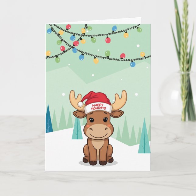 Winter Whimsical Moose Helgkort (Framsida)