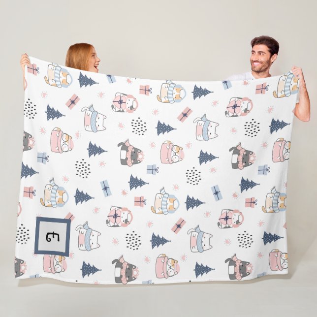 Winter Whiskers Personlig Throw Blanket Fleecefilt (På plats)