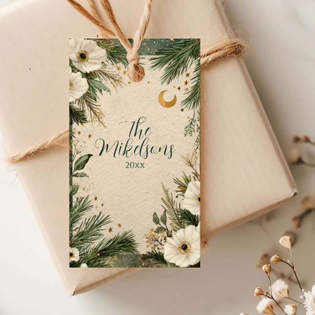 Winter White Anemone jul Party Presentetikett (Skapare uppladdad)
