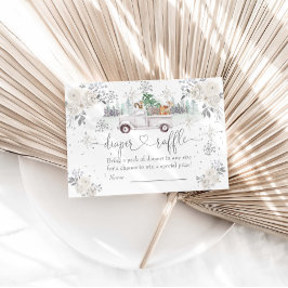 Winter White Blommigt Woodland Diaper Raffle Tilläggskort