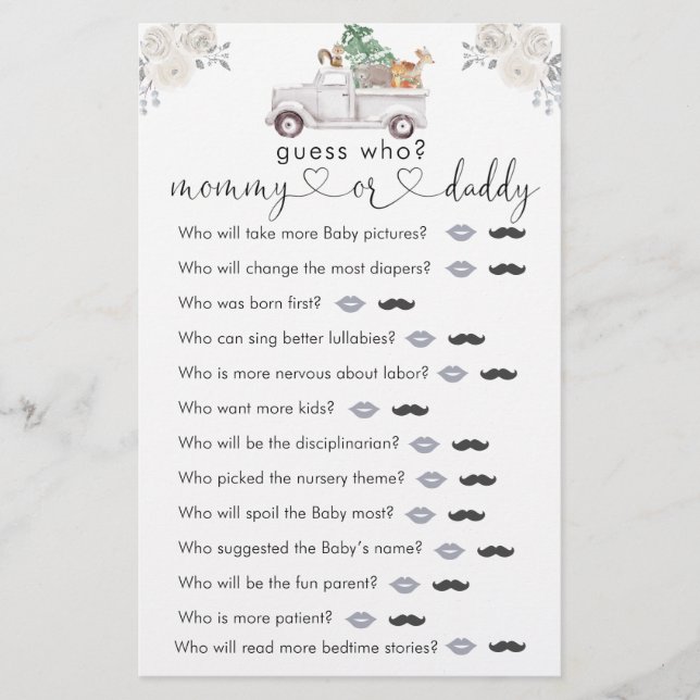 Winter White Blommigt Woodland gissar vem som spel (Framsida)