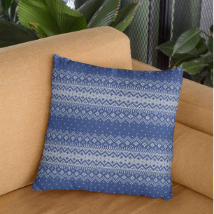 Winter White & Blue Fair Isle Knitting Mönster Kudde