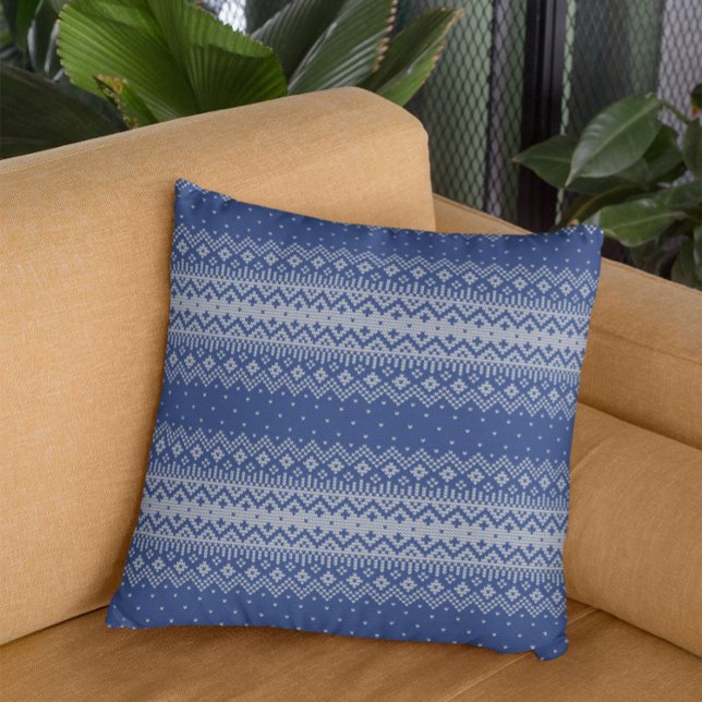 Winter White & Blue Fair Isle Knitting Mönster Kudde (Skapare uppladdad)