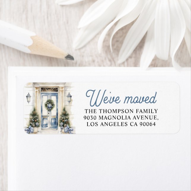Winter White Christmas We've Moved Holiday Moving Returadress Etikett (Insitu)