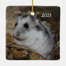 Winter White Dwarf Hamster Pet Julgransprydnad Keramik
