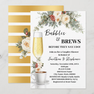 Winter White Floral Bubbles & Brews Coffee Shower Inbjudningar