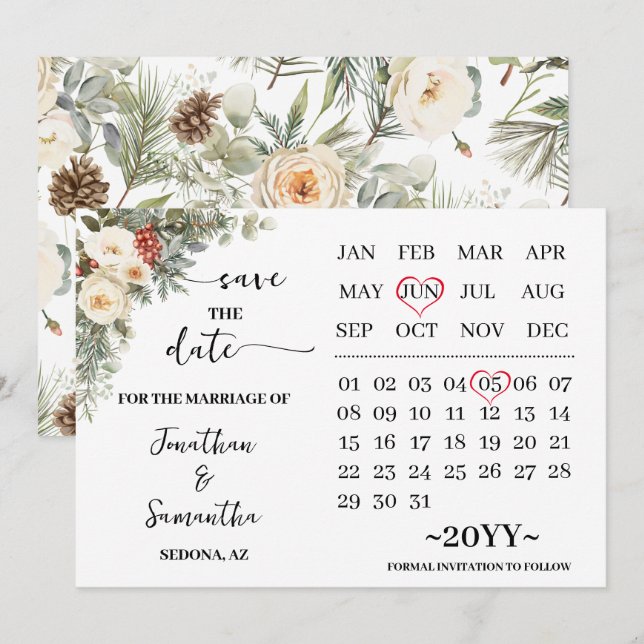 Winter White Flowers Calendar Spara Datumet (Fram/baksida)