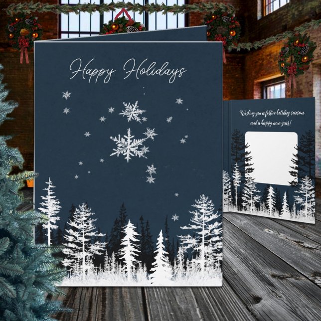Winter White Forest Night Glad helg Modern (Winter White Forest Night Happy Holidays Modern Wraparound Graphics Winter Holiday Christmas Card)