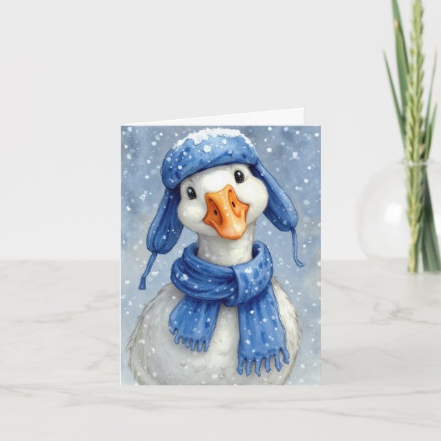 Winter White Goose With Blue Scarf Kort (Framsida)