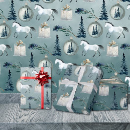 Winter White Horses Blue Spruce Träd & Berries Presentpapper