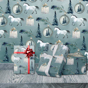 Winter White Horses Blue Spruce Träd & Berries Presentpapper
