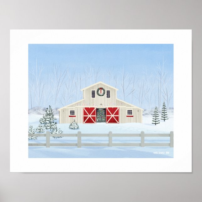Winter White Snowy jul Barn Art Skriv ut Poster (Framsidan)