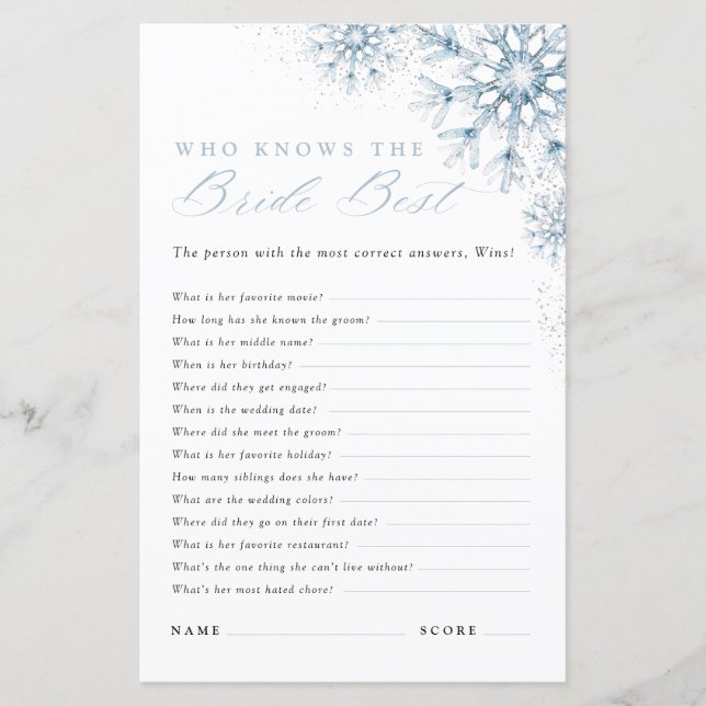 Winter Who Knows the Bride Best Bridal Shower (Framsida)