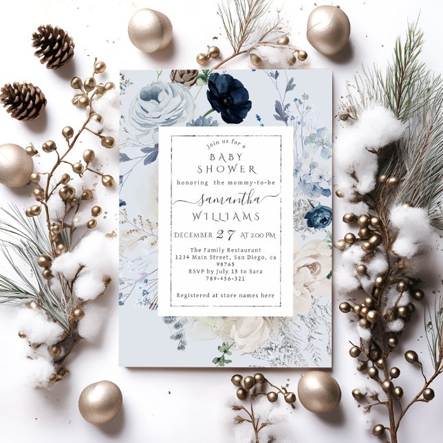 Winter Wildblomma Elegant Boho Baby Shower Inbjudningar (Skapare uppladdad)