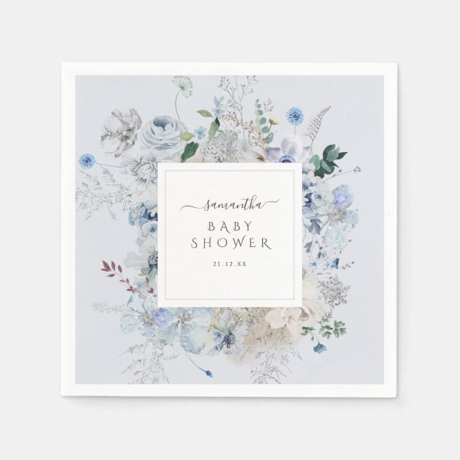 Winter Wildblomma Elegant Boho Baby Shower Pappersservett (Framsidan)