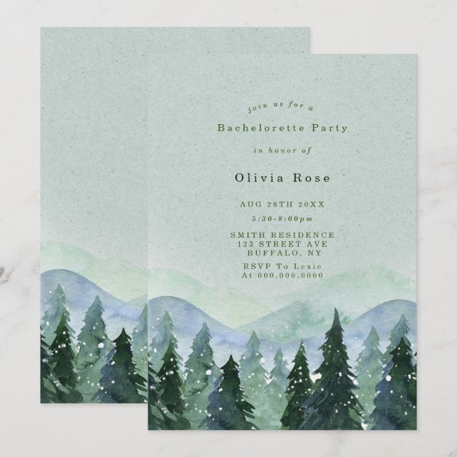 Winter Wilderness Scene Bachelorette Party Inbjudn (Fram/baksida)
