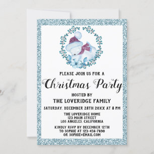 Winter Winterandeandan Helgdag jul Party Blue Glit Inbjudningar