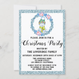 Winter Winterandeandan Helgdag jul Party Blue Glit Inbjudningar