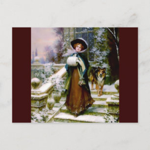 Winter Woman Collie Hund Victorian Hand Muff Vykort