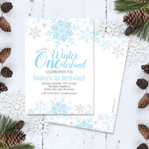 Winter Wonderland 1st Birthday Boy Blue Inbjudningar