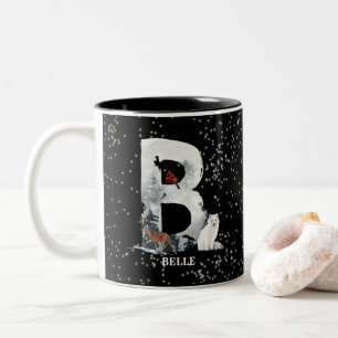 Winter Wonderland Alphabet B Monogram SNÖ VARG Två-Tonad Mugg