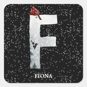 Winter Wonderland Alphabet F Monogram Red Bird Fyrkantigt Klistermärke