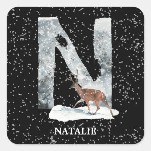 Winter Wonderland Alphabet N Monogram Renar Fyrkantigt Klistermärke