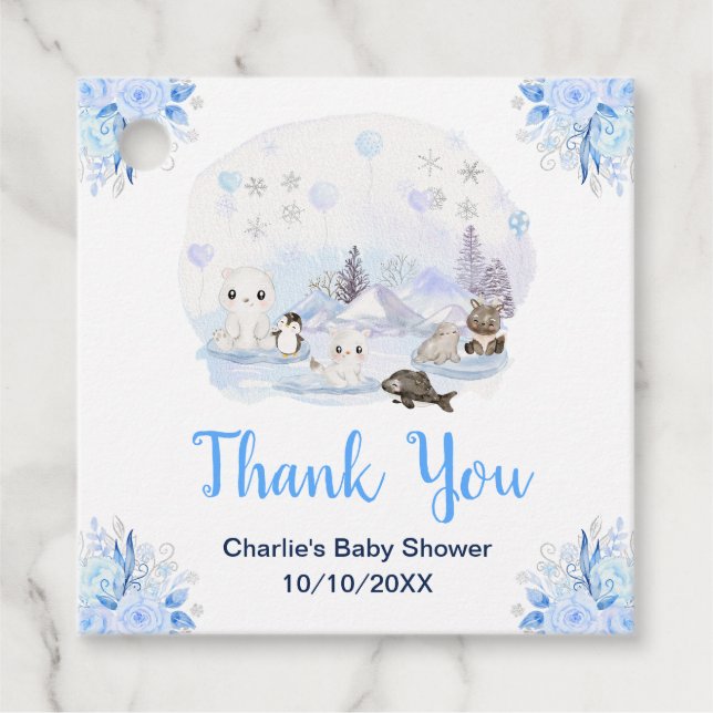 Winter Wonderland Animals Baby Shower Tack Gåvor Etiketter (Framsida)