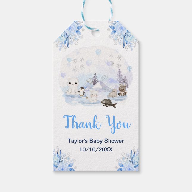 Winter Wonderland Animals Baby Shower Tack Presentetikett (Framsidan)