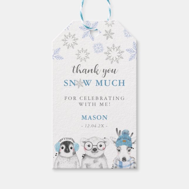 Winter Wonderland Animals-pojken Favor tack Gift Presentetikett (Framsidan)
