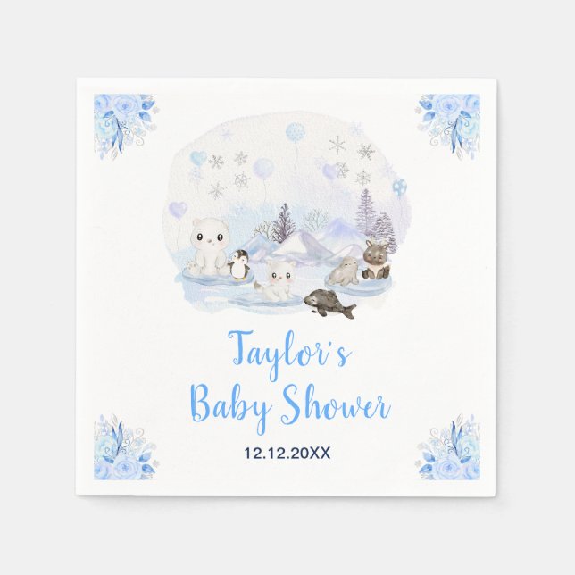 Winter Wonderland Arctic Animals Baby Shower Pappersservett (Framsidan)