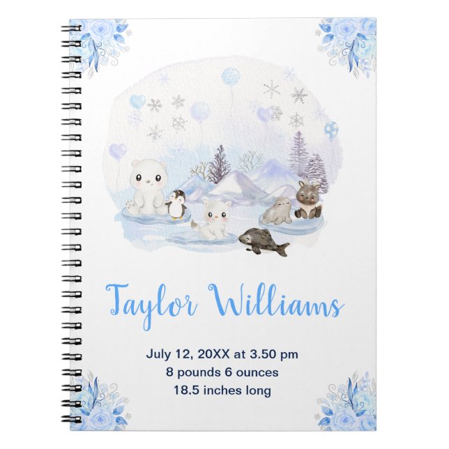 Winter Wonderland Arctic Animals Birth Statistics Anteckningsbok (Framsidan)