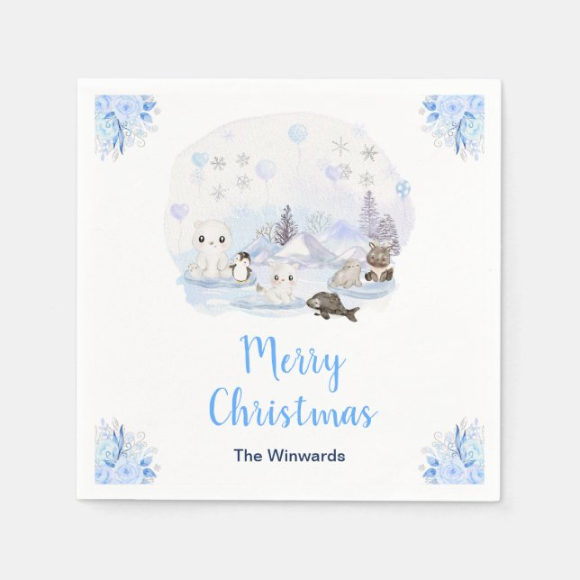 Winter Wonderland Arctic Animals Merry Christmas Pappersservett (Framsidan)