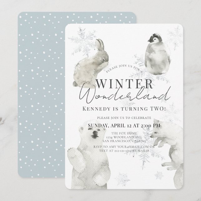 Winter Wonderland Arktiska djur Boy Birthday Inbjudningar (Fram/baksida)