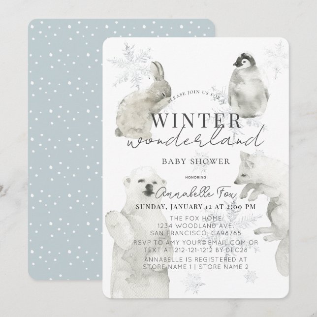 Winter Wonderland Arktiska djur Boy Shower Inbjudningar (Fram/baksida)