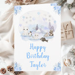 Winter Wonderland Arktiska djur Grattis på födelse Kort<br><div class="desc">Det här söta och visuella födelsedagskortet kan vara personlig med ett namn eller en titel, som mamma, dotter, barndotter, systerdotter, vän osv. Den har en vinter-bergsscen med ätliga arktiska djur, såsom polar, penguin, katt, val, säl och en älg. I bakgrunden finns berg med tak över snö, isar och träd. Texten...</div>