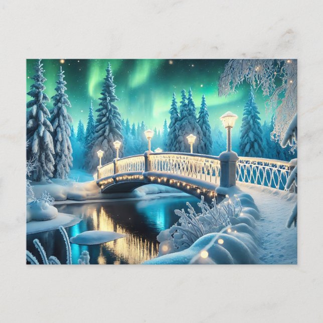Winter Wonderland Aurora: Snowy Bridge Art Vykort (Framsida)
