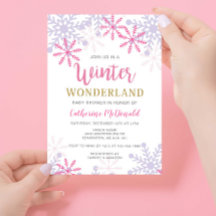 Winter Wonderland Baby Shower Rosa Girl Snöflingor
