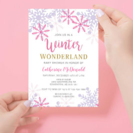 Winter Wonderland Baby Shower Rosa Girl Snöflingor Inbjudningar