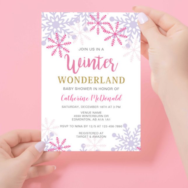 Winter Wonderland Baby Shower Rosa Girl Snöflingor Inbjudningar (Skapare uppladdad)