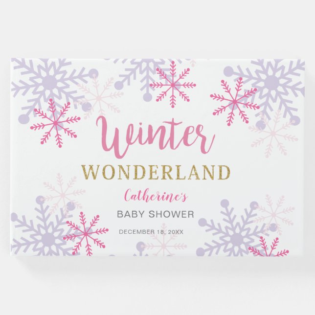 Winter Wonderland Baby Shower Snöflingor Helgdag Gästböcker (Framsida)