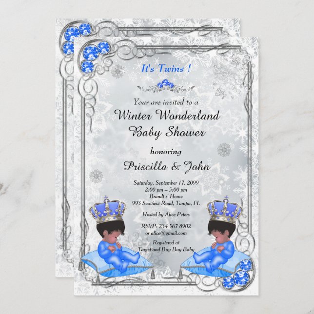 Winter Wonderland Baby Shower-Twillingar Boy Inbjudningar (Fram/baksida)