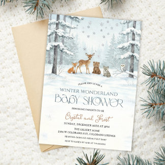 Winter Wonderland Baby Shower Woodland Baby Animal Inbjudningar
