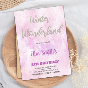 Winter Wonderland Birthday Bjud Bjud Rosa Art Inbjudningar